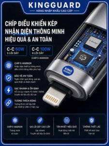 Chip E-Marker thông minh KINGGUARD giúp nhận diện thiết bị, bảo vệ an toàn khi sạc nhanh và hỗ trợ truyền dữ liệu tốc độ cao.