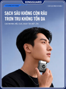 Máy cạo râu KINGGUARD Mini 5D giúp cạo sạch sâu, hạn chế đau rát và mang lại cảm giác êm da khi sử dụng. Thiết kế lưỡi dao kép 5D ôm sát khuôn mặt giúp cạo nhanh và sạch hơn. Máy cạo râu mini cao cấp với màn hình LED hiển thị pin, sạc nhanh Type-C và kiểu dáng nhỏ gọn tiện mang theo mỗi ngày.