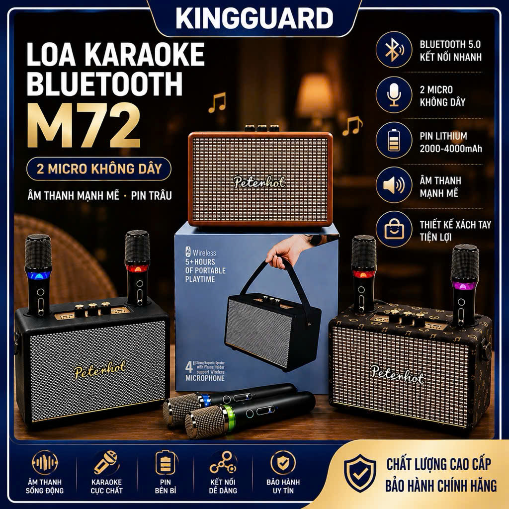 Loa Karaoke Bluetooth M72 KINGGUARD Kèm 2 Micro Không Dây – Loa Mini Di Động Âm Thanh Mạnh Mẽ