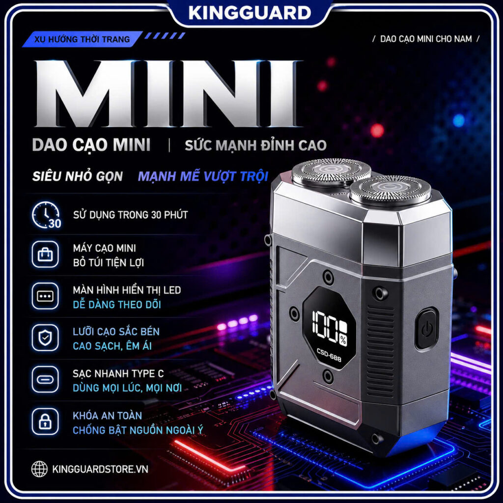 Máy Cạo Râu KINGGUARD Mini 5D Sạc Type-C Màn Hình LED Cạo Sạch Êm Da