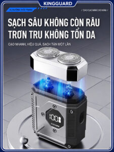 Máy cạo râu KINGGUARD Mini 5D giúp cạo sạch sâu, hạn chế đau rát và mang lại cảm giác êm ái khi sử dụng. Công nghệ lưỡi dao kép 5D hỗ trợ ôm sát khuôn mặt giúp cạo nhanh và sạch hơn. Máy cạo râu mini KINGGUARD có màn hình LED hiển thị pin, sạc nhanh Type-C hiện đại cùng thiết kế nhỏ gọn tiện mang theo khi đi làm hoặc du lịch.