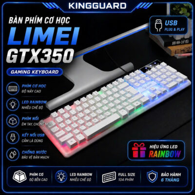 Bàn Phím Cơ LIMEI GTX350 104 Phím LED Rainbow USB Cắm Là Dùng Full Size - Bảo Hành KINGGUARD