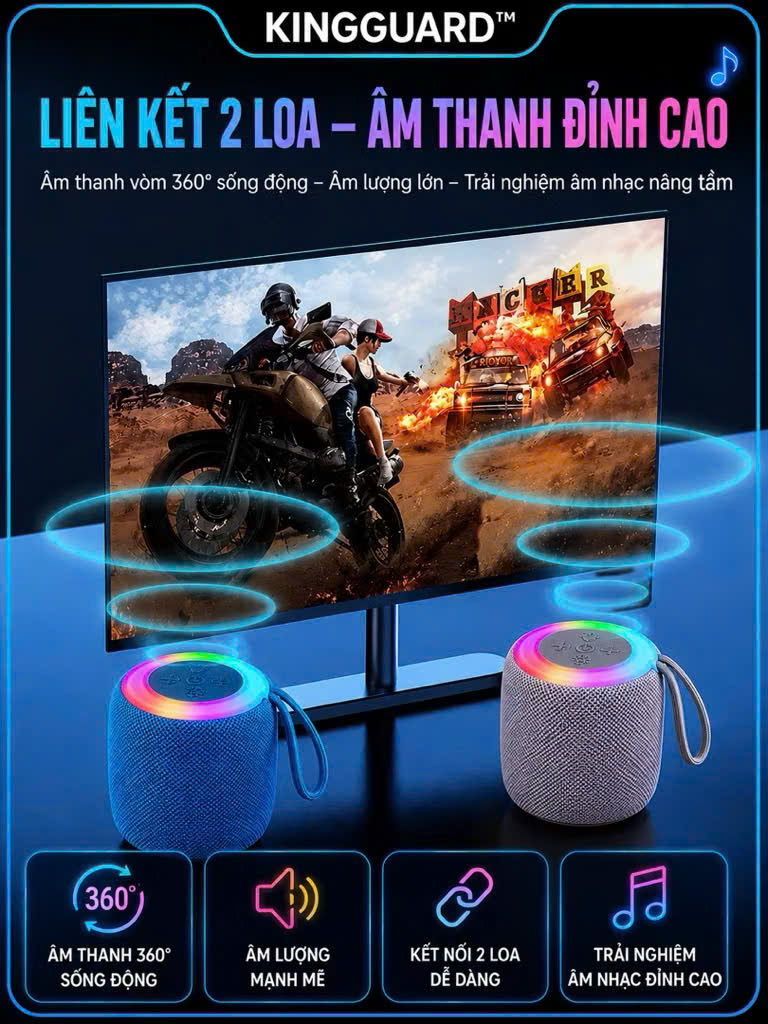 Loa Bluetooth Mini KINGGUARD Bluetooth 5.0 Loa Không Dây Đèn RGB Hỗ Trợ Thẻ TF USB TWS Âm Thanh 360° Pin Sạc - Ảnh 7