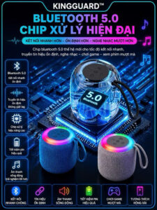 Loa Bluetooth Mini KINGGUARD Bluetooth 5.0 sử dụng chip Bluetooth 5.0 thế hệ mới, kết nối nhanh, truyền tín hiệu ổn định, âm thanh sống động và tiết kiệm pin.