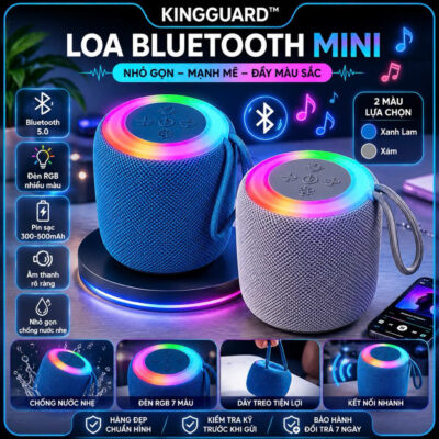 Loa Bluetooth Mini KINGGUARD Bluetooth 5.0 Loa Không Dây Đèn RGB Hỗ Trợ Thẻ TF USB TWS Âm Thanh 360° Pin Sạc