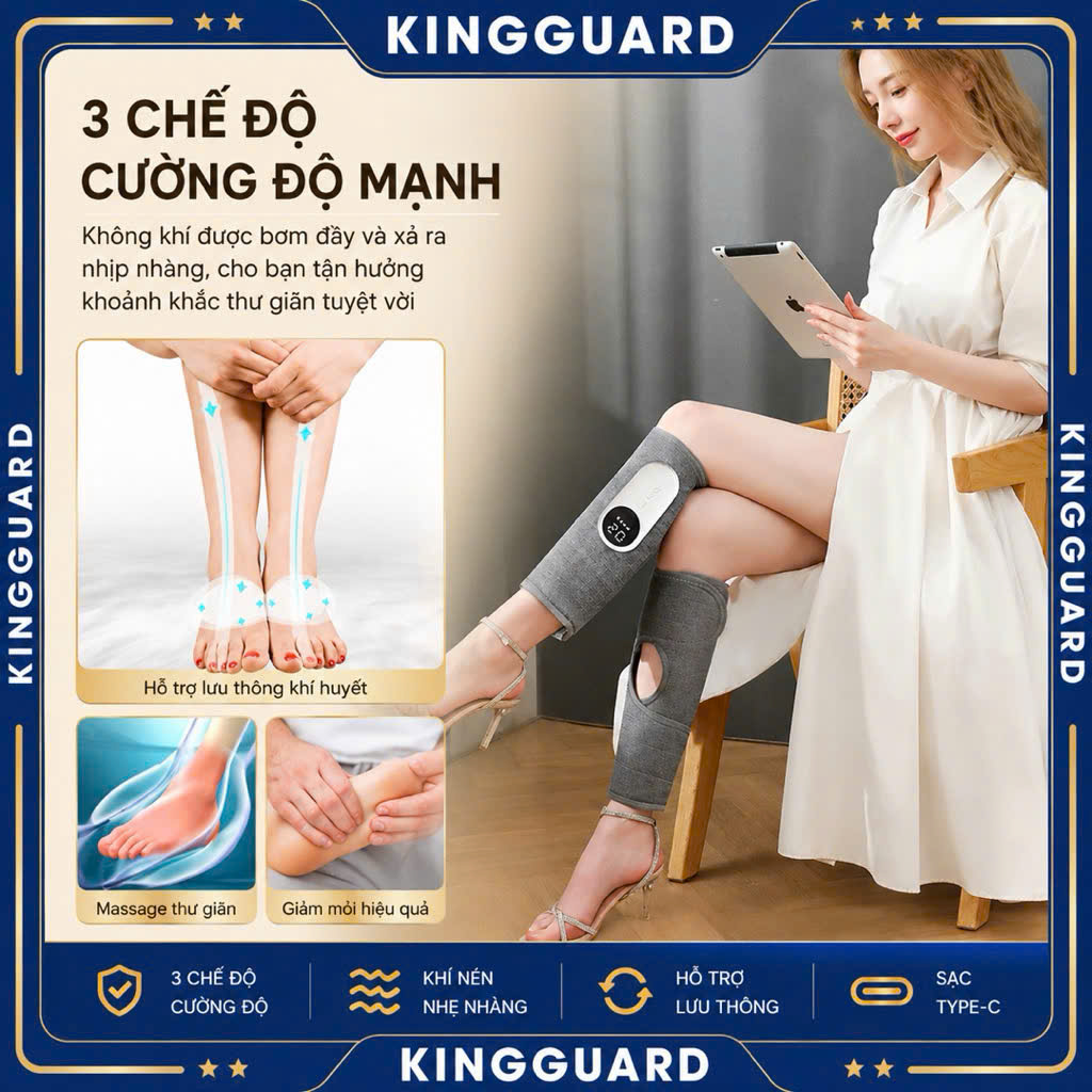 Máy Massage Bắp Chân Khí Nén Giữ Ấm 3 Chế Độ – Không Dây Sạc Type-C – Massage Thư Giãn Giảm Mỏi - Ảnh 3