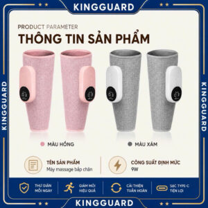 Máy Massage Bắp Chân Khí Nén màu hồng với 3 chế độ massage, 3 mức cường độ, giữ ấm 3 mức nhiệt, sạc Type-C, thiết kế không dây giúp thư giãn cơ bắp và giảm mỏi hiệu quả.